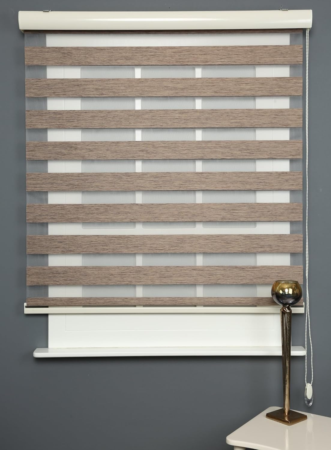 Shadesu Custom Size Zebra Blinds for Windows, 95" W x 72 H, Brown, Dual Layer Free-Stop Zebra Shades, Light Control for Day and Night, Sheer Blinds for Indoor Windows, Bedroom, Kitchen