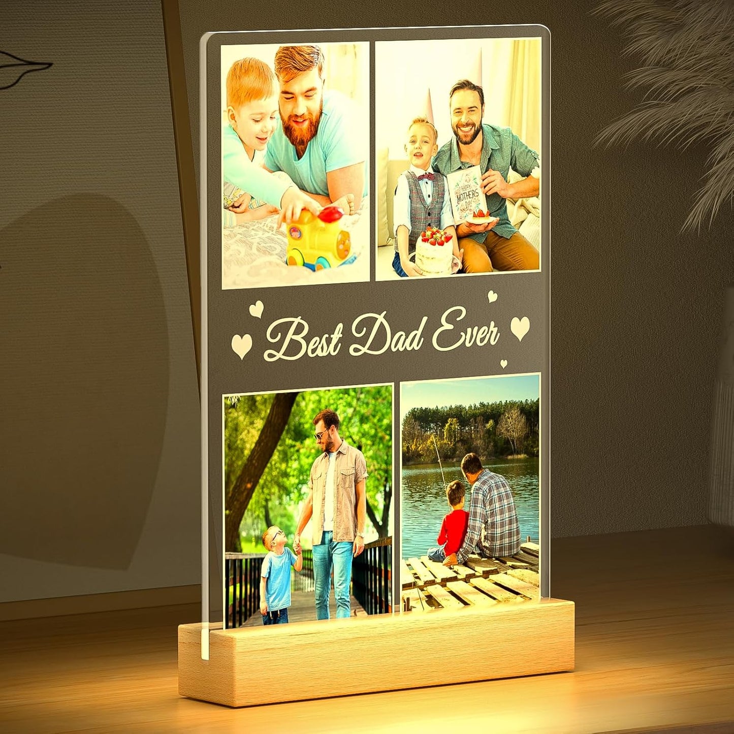 Best Dad Ever Gifts, Custom Collage Picture Frames with Night Light, Personalized Photo Frame, Customized Picture Frame with Photo, Personalized Birthday Gifts for Dad Baby Kids Family