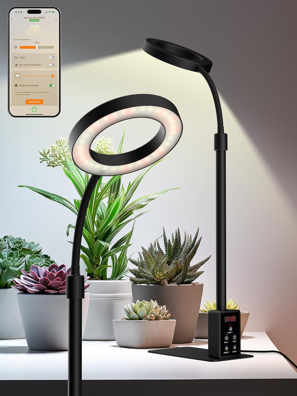 Grow Light with Stand, LED Plant Light for Indoor Plants, Full Spectrum Grow Lamp, Adjustable Height (Black, 12W)
