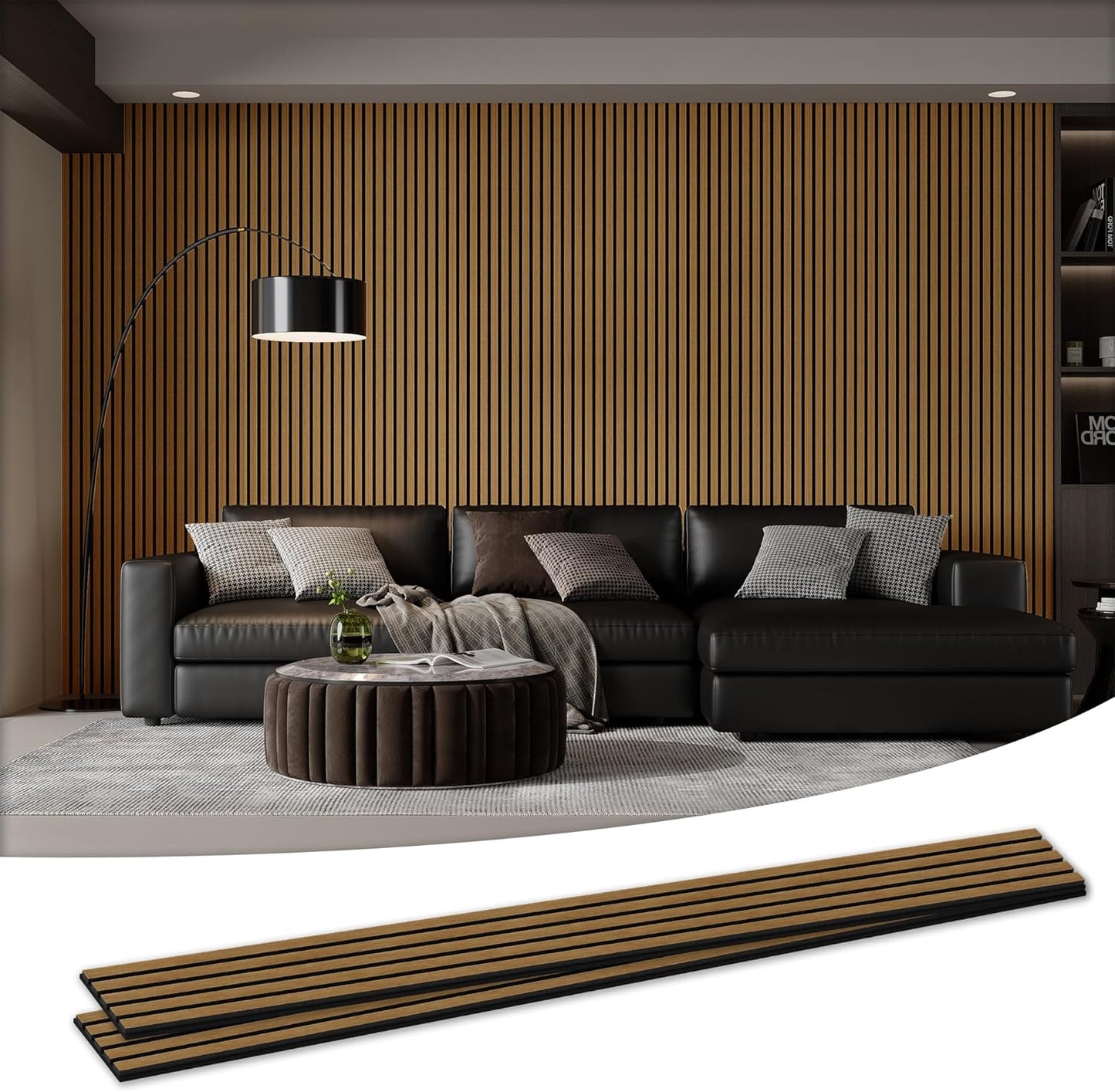 Wood Salt Acoustic Wall Panels, 2 Piece 94" x 23.6" x 0.8" Soundproof Wooden Wall Panels, 3D Fluted Sound Absorbing Panel, Natural Oak