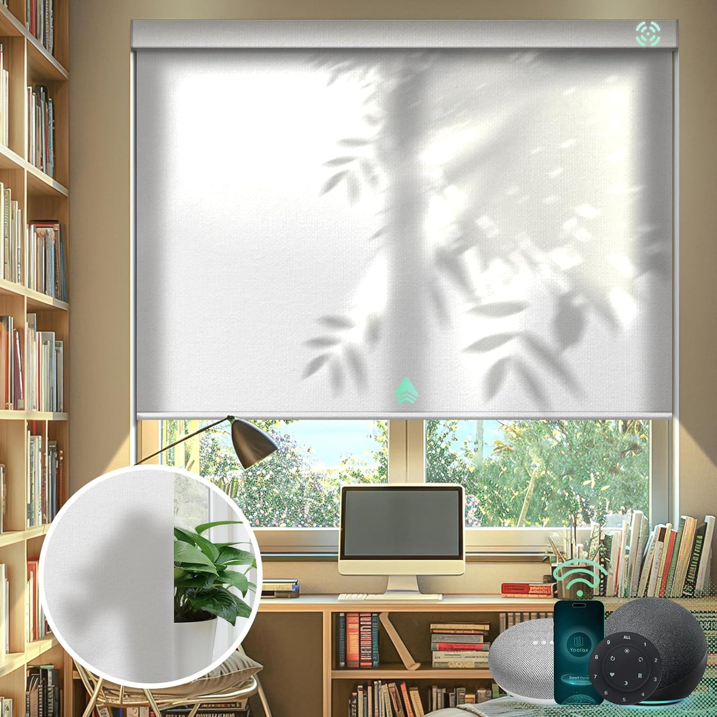 Yoolax Motorized Blinds with Remote, Light Filtering Smart Blinds Work with Alexa Google Home, Automatic Roller Shades for Indoor Windows Living Room, Custom Size (Pure White)