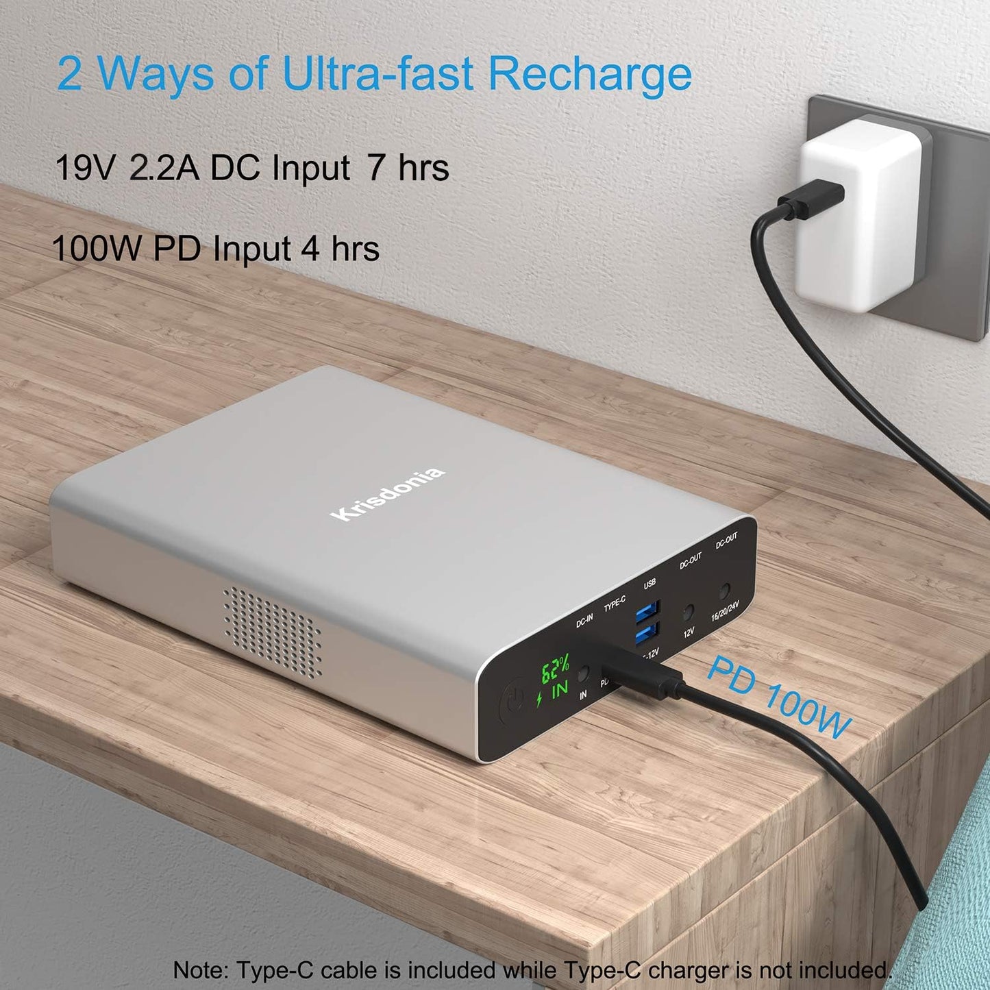 Krisdonia USB C Power Bank 64000mAh Emergency Portable Charger 100W PD3.0 Laptop External Battery for Laptop, MacBook Pro, Dell XPS, Lenovo and More