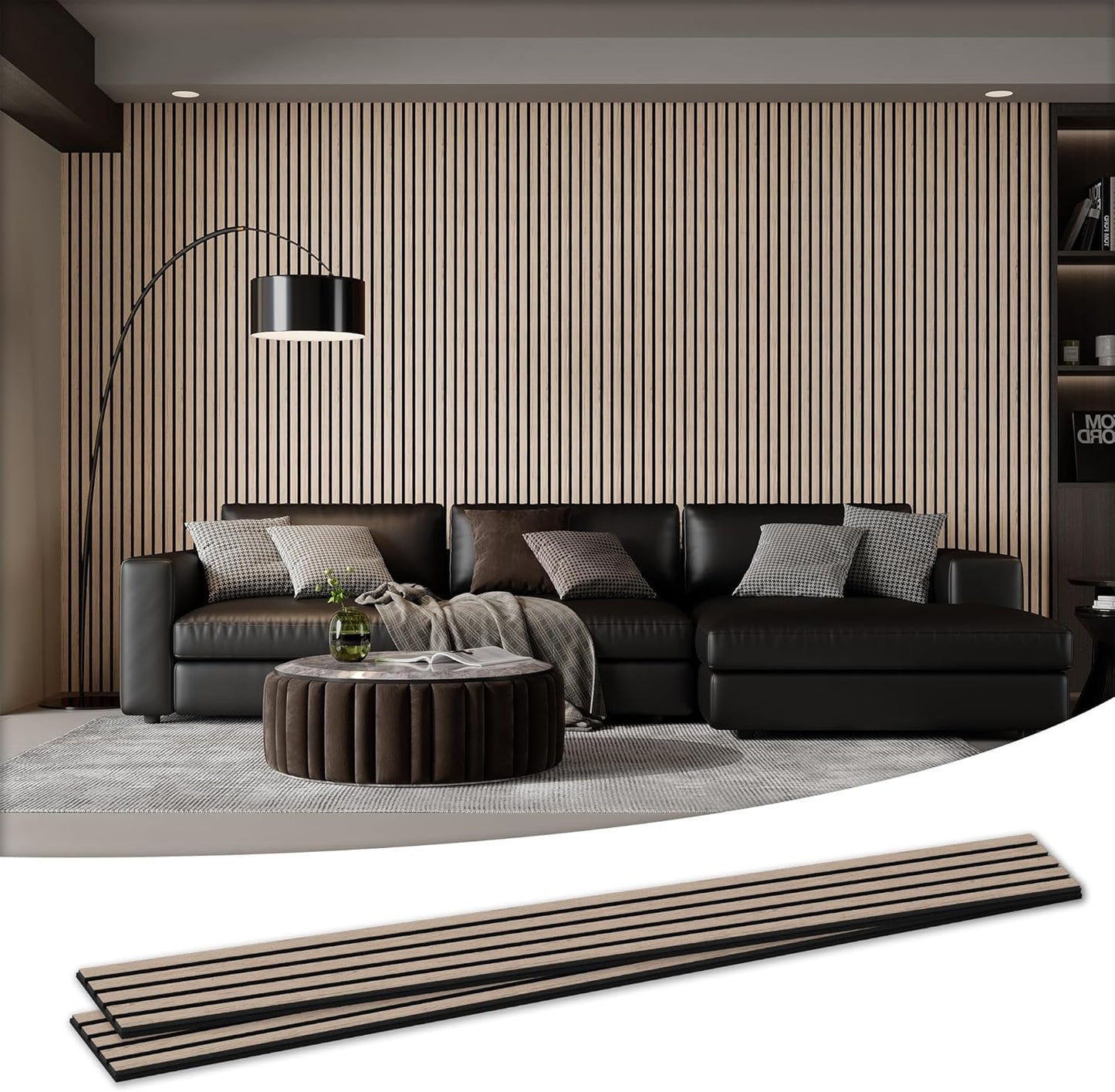 Wood Salt Acoustic Wall Panels, 2 Piece 94" x 23.6" x 0.8" Soundproof Wooden Wall Panels, 3D Fluted Sound Absorbing Panel, Rustic Walnut