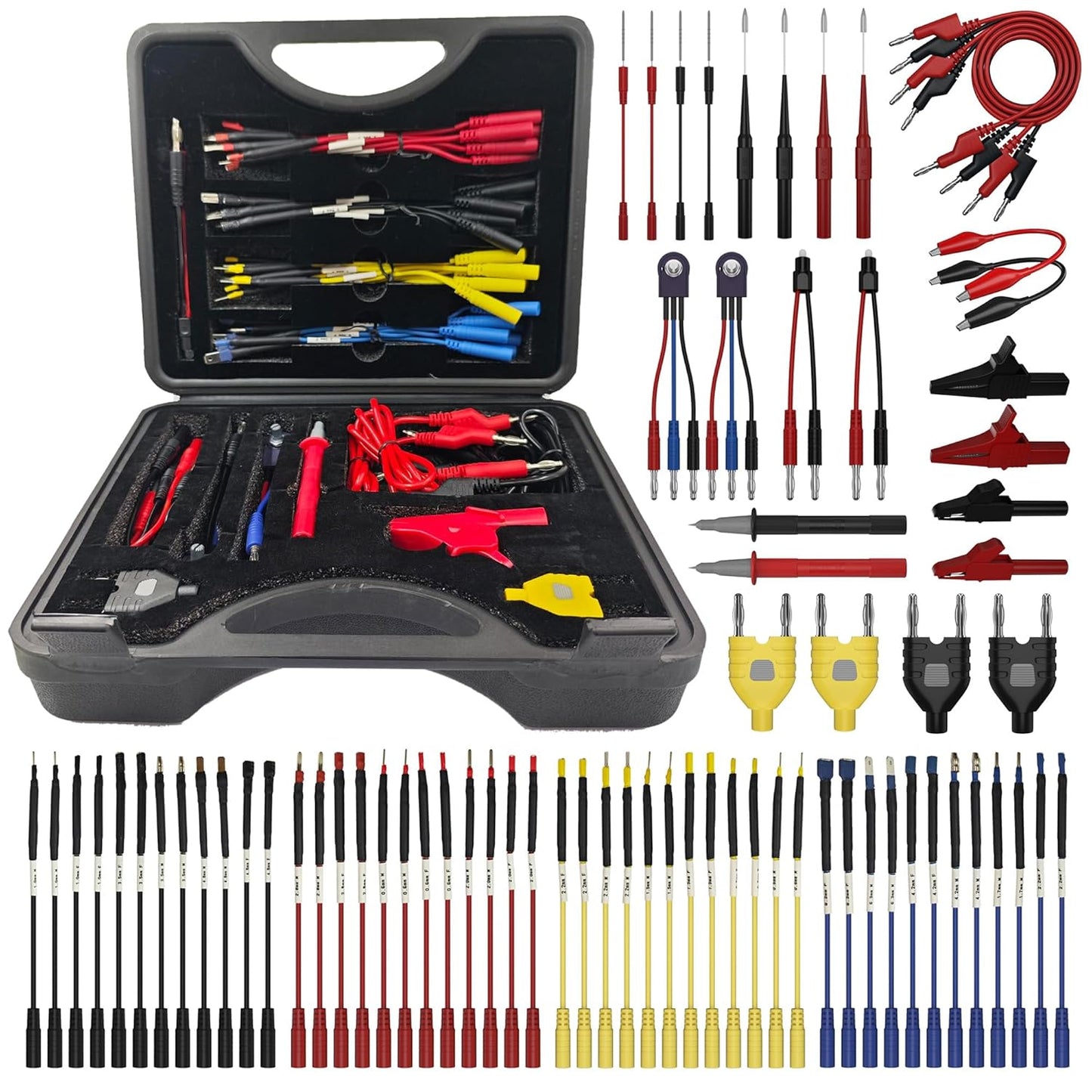 76 Pcs Automotive Circuit Test Lead Kit, Multimeter Test Leads Kit, Electrical Back Probe Kit, Alligator Clip, Acicular Probe, Banana Plug Adapters, Volt Meter Lead (with Carrying Case)
