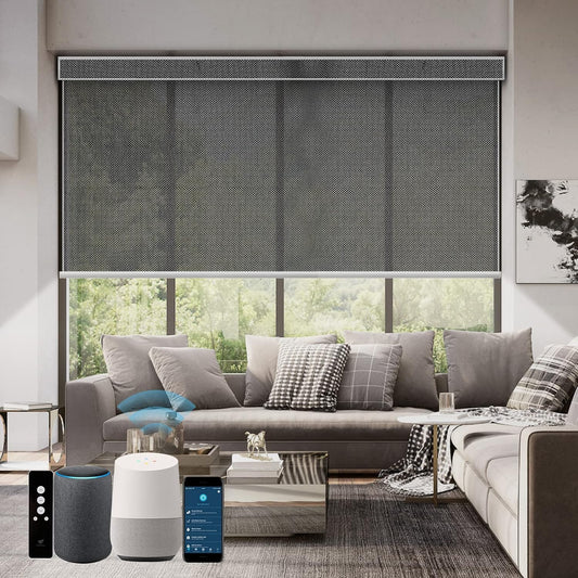 SmartWings Motorized Roller Shades 5% Openness Work with Homekit, Alexa SmartThings Google, Zigbee Motor Smart Blinds for Windows, Cordless Remote Control Window Shades, Customized, Charcoal Grey