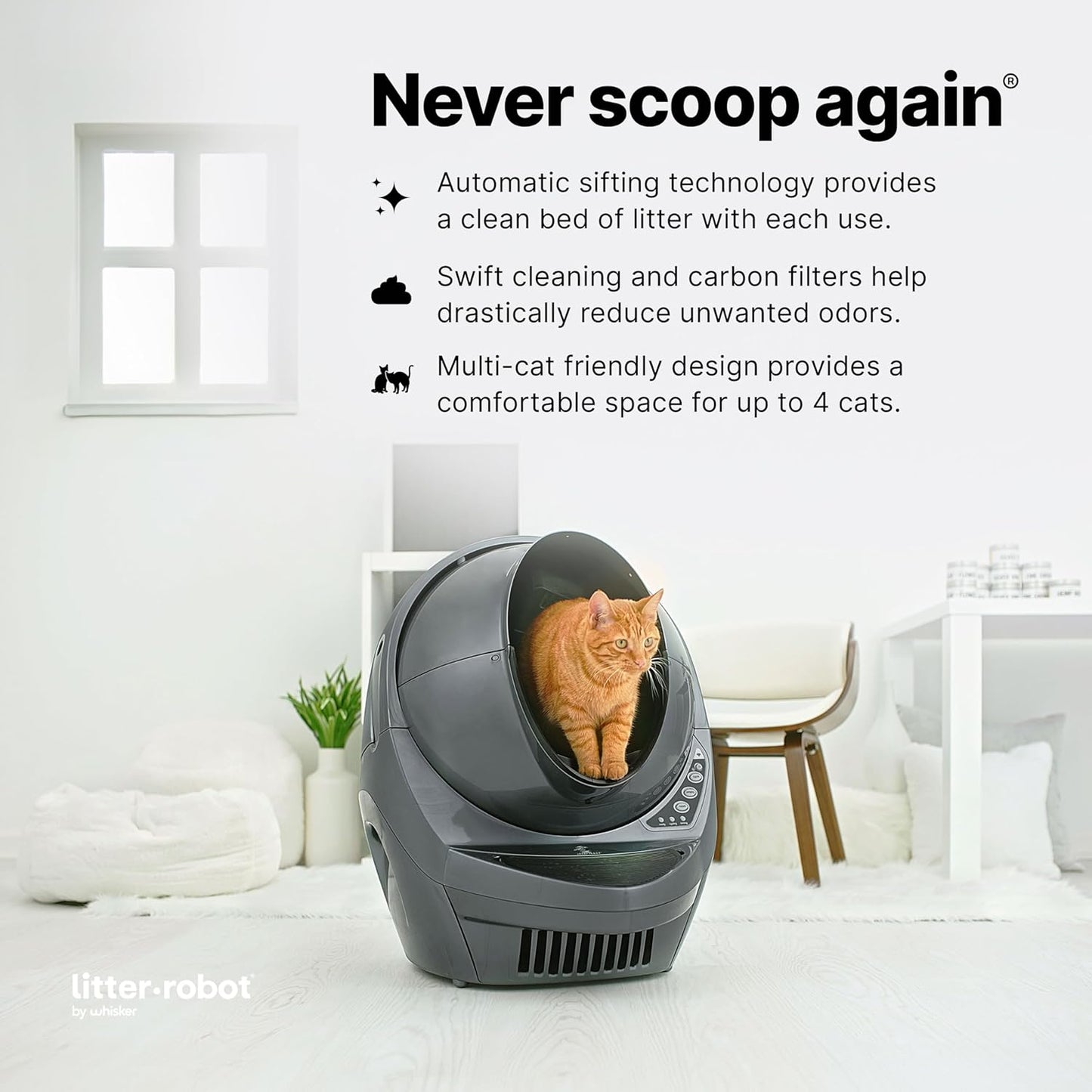 Litter-Robot 3 Connect Core Bundle by Whisker, Grey - Includes Automatic, Self-Cleaning Litter Box, LitterTrap Mat, Fence, Ramp, 25 Liners, 3 Carbon Filters & WhiskerCare 1-Year Warranty
