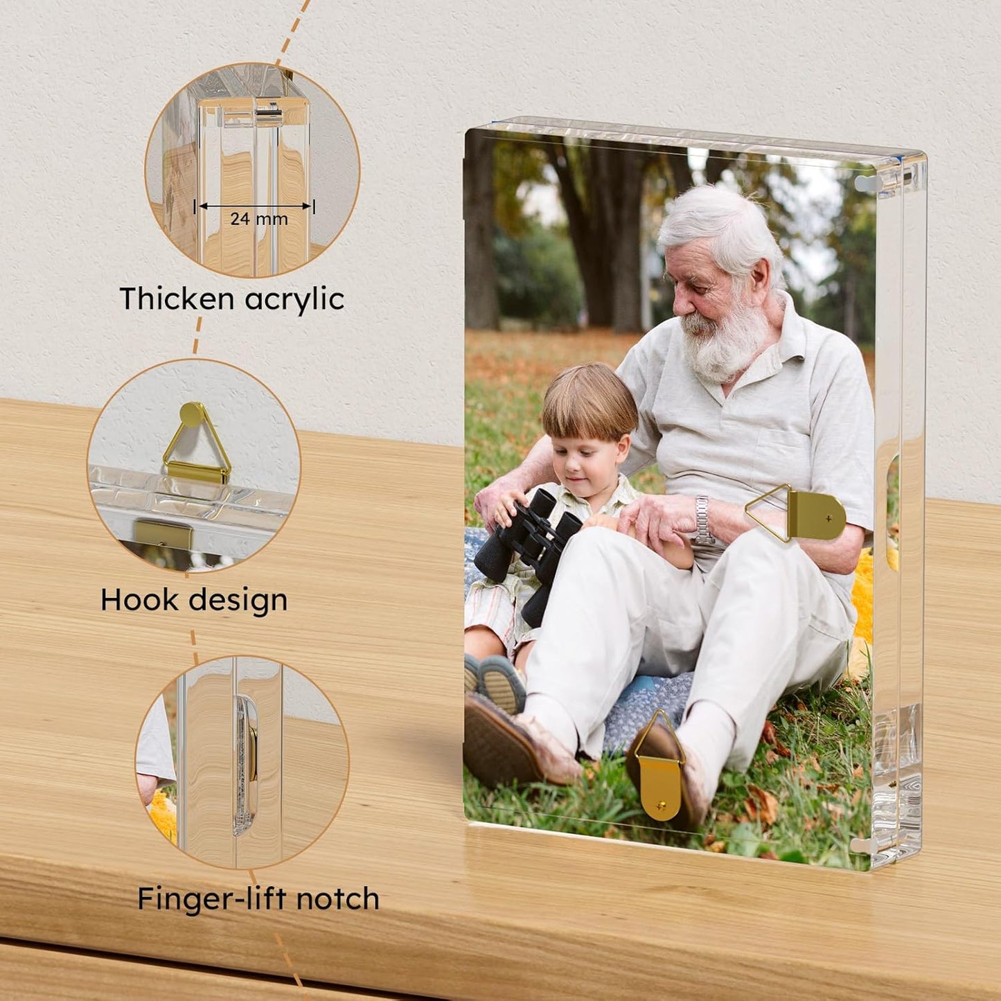 AITEE 4x6 Acrylic Picture Frames 3 Pack: 20% Thicker Block, Clear Picture Frames Freestanding Double Sided Magnetic Acrylic Lucite Frameless Transparent Square Photo Frame Gift for Wall and Desktop Display