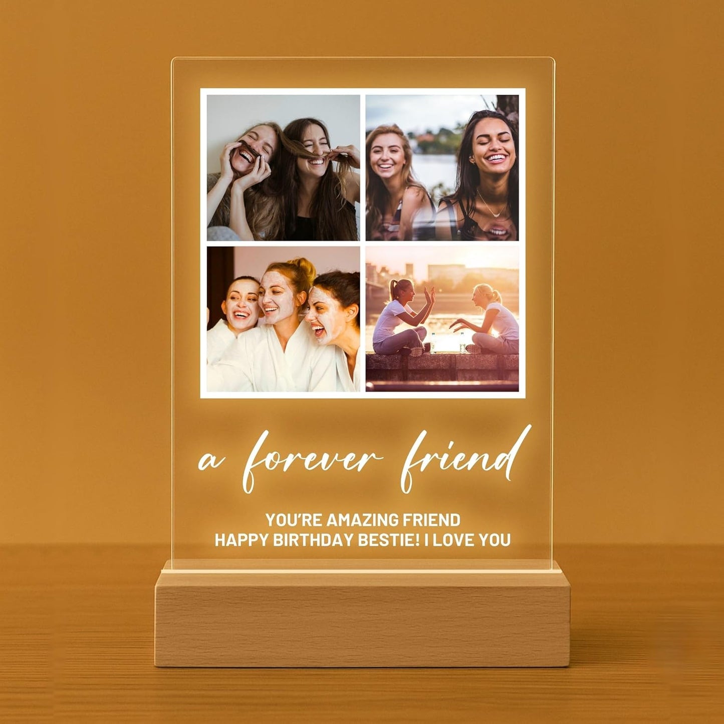 Personalized Photo Plaque Print with Wooden, Acrylic, Led Light Stand - Gift for Bestfriend for Her Gift for Him Photo Collage Bestie Gifts Custom Couples Gift Gifts for Wife, Christmas Gifts for Her, Thanksgiving Gifts
