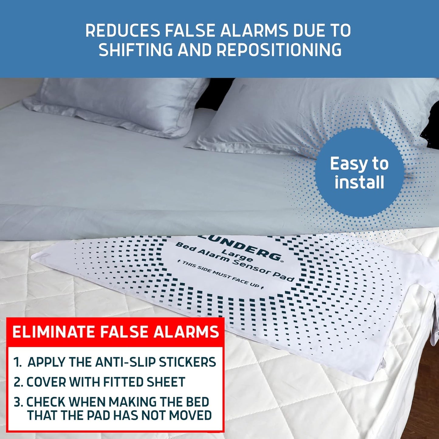 Lunderg Large Bed Alarm for Elderly Adults - Wireless Sensor Pad (20” x 30”) & Pager - Safety Bed Alarms and Fall Prevention for Elderly and Dementia Patients - for Patients That Move a lot