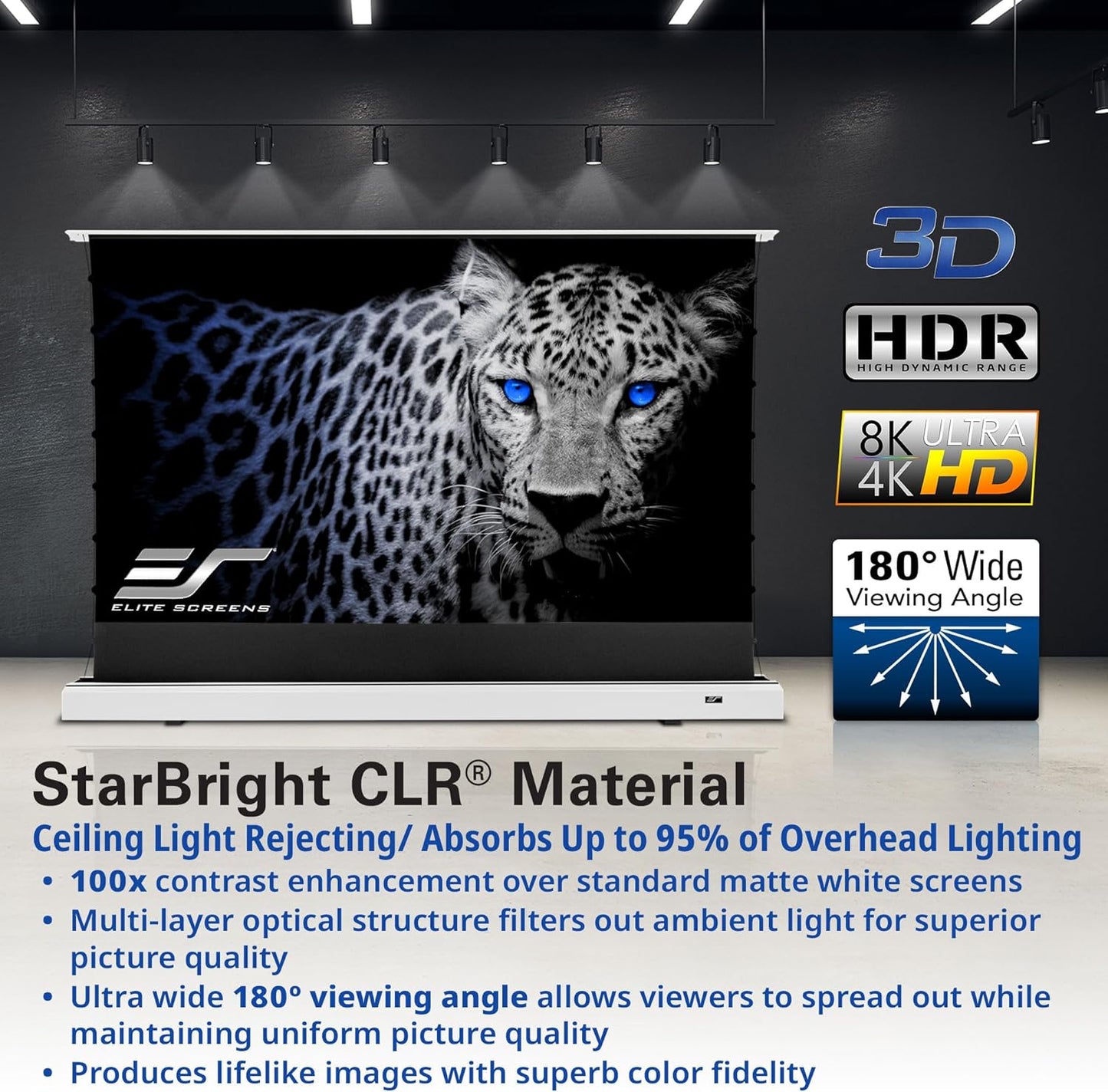 Elite Screens Kestrel Tab-Tension CLR, 121 inch 16:9, Ultra-Short Throw Ceiling Ambient Light Rejecting ALR Electric UST Floor-Rising Projection Motorized Front Projector Screen, FTE121XH3-CLR, White