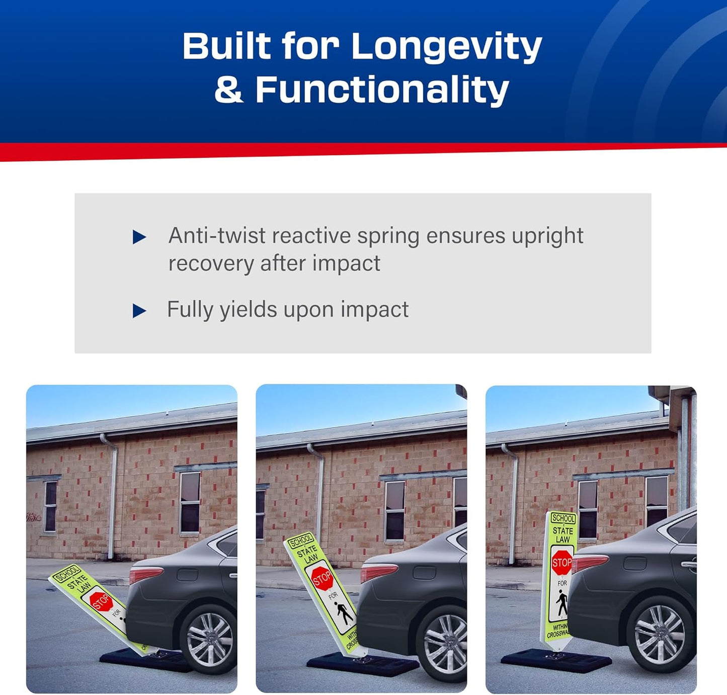 Impact Recovery - In-Street Pedestrian Crossing Signs - Street Sign - Road Sign - Pedestrian Safety Signs - School Stop with Portable Base