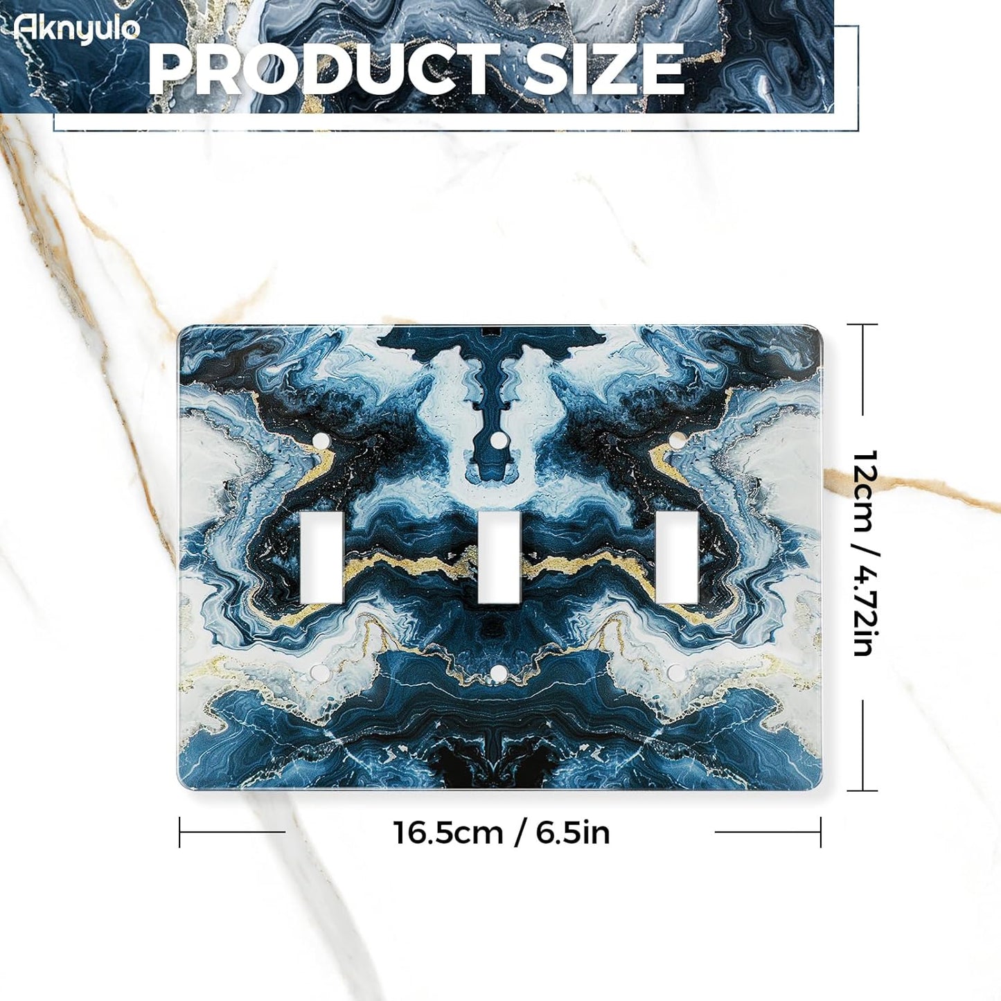 Luxurious Blue and Gold Marble Wall Plate Acrylic Light Switch Cover Decorative Wall Plate Outlet Covers Light Switch Plate Cover 3 Gang Switch Plate