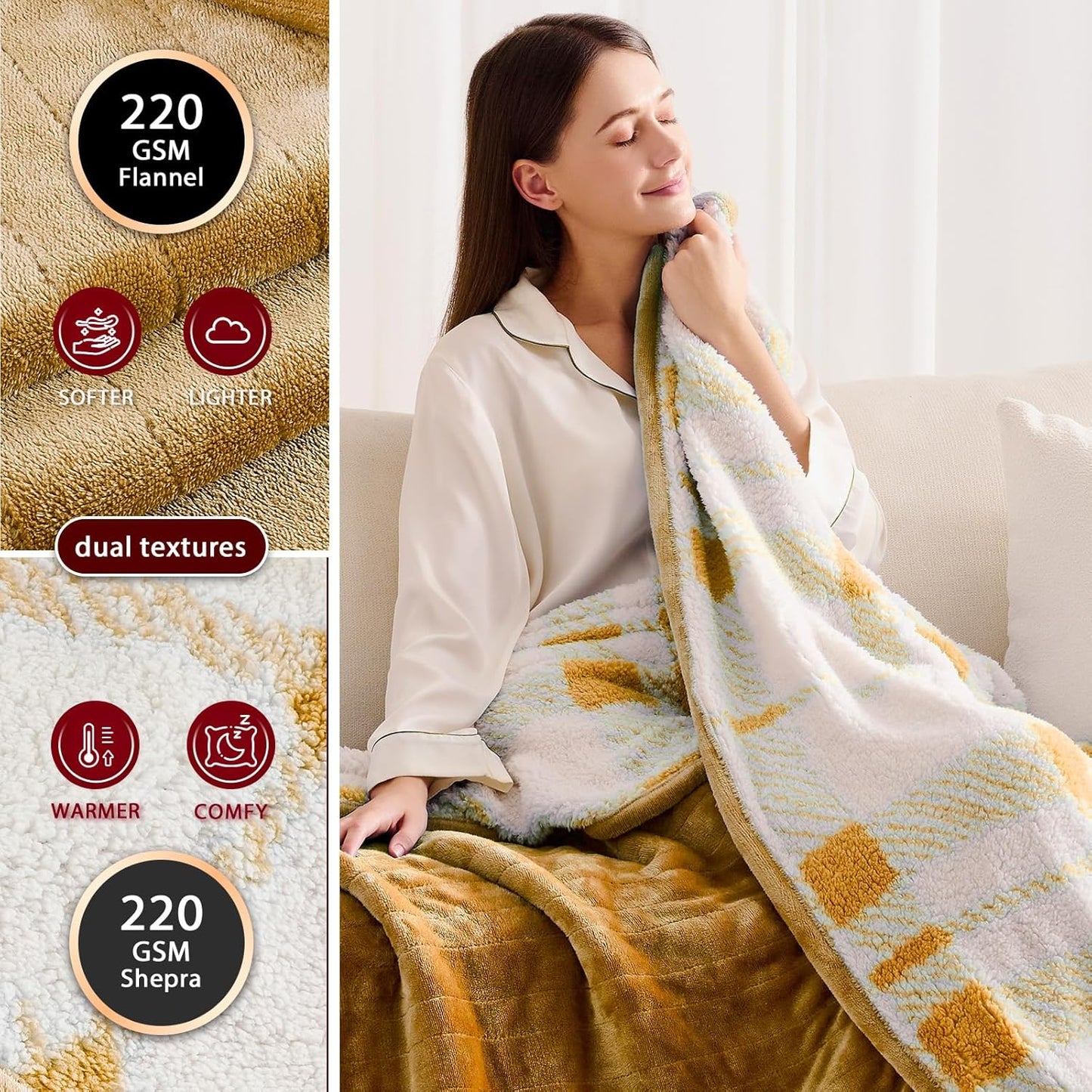 Heated Electric Blanket King Size - 100"x90" Flannel Heating Blanket with 10 Heating Levels & 5 Time Settings Over-Heat Protection, Winter Warmer for Adults with ETL Certification（Ivory）