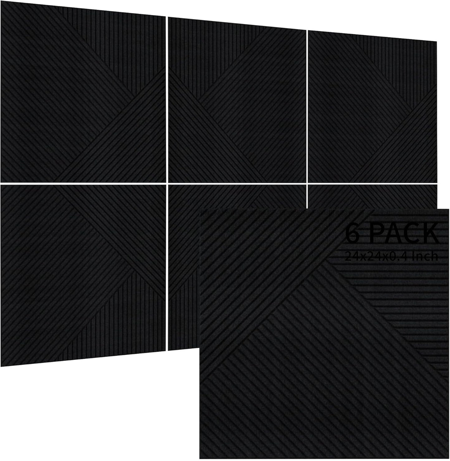 TO-TH Acoustic Panels for Wall and Ceiling - 6 Pack 2'x2'x0.4",Self-Adhesive 3D Decorative Wall Panels,Black
