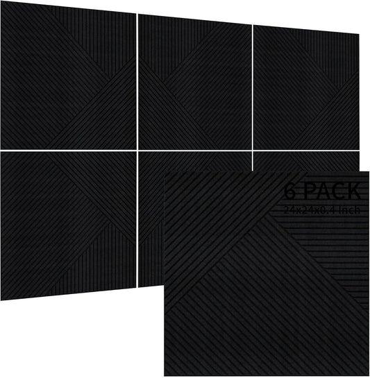 TO-TH Acoustic Panels for Wall and Ceiling - 6 Pack 2'x2'x0.4",Self-Adhesive 3D Decorative Wall Panels,Black