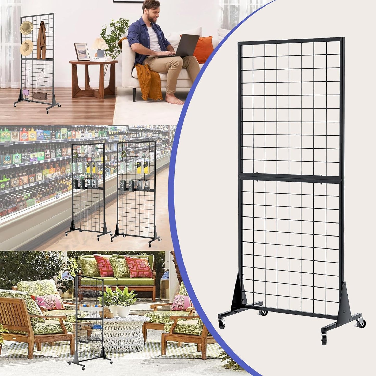 3-Pack 2'x5.5' Ft Gridwall Panel Display Stands Heavy Duty Floor Standing Retail Display Rack with Triangle Base for Retail Art Show With 20 Hooks Christmas and Thanksgiving Outdoor Decoration Display Stand (1)