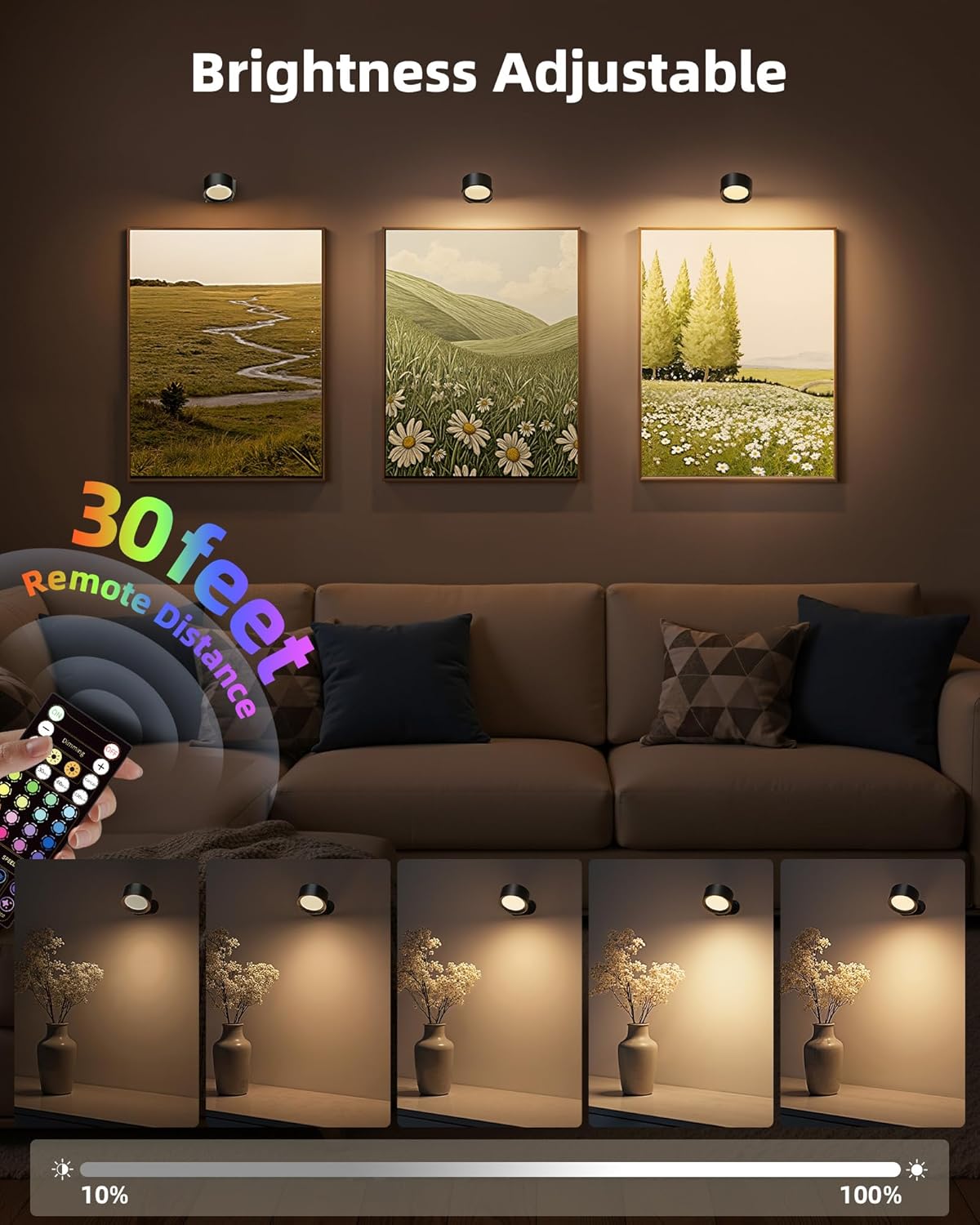 Wall Mounted Lights, 2 Pack Rechargeable RGB Color Changing Light, 3 Color Temps & Remote and Touch, 360°Rotation Dimmable Cordless for Study Bedroom Reading Bedside (Black)