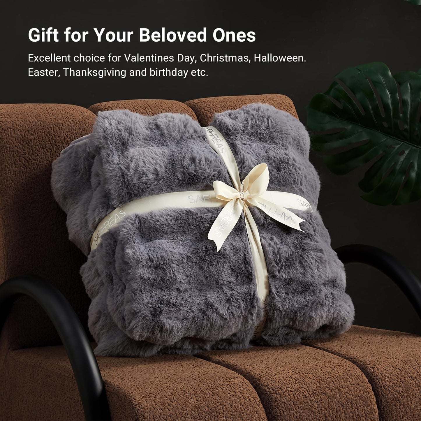 SAPHREAS Faux Fur Throw Blanket for Couch, Fluffy Fuzzy Bubble Blanket for Sofa Bed Living Room, Grey Decor Soft Cozy Gifts for Women Men, 50x60” Gray