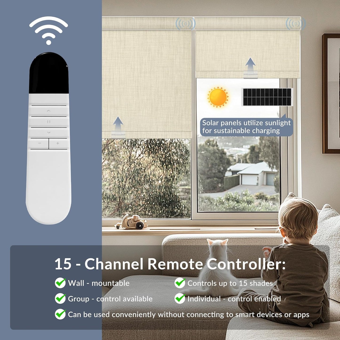 Boolegon Motorized Roller Blinds - 100% Blackout Smart Electric Shades with Remote, Compatible with Alexa/Google Home/HomeKit via Hub, Easy Install for Home Office, Beige, Custom Size.