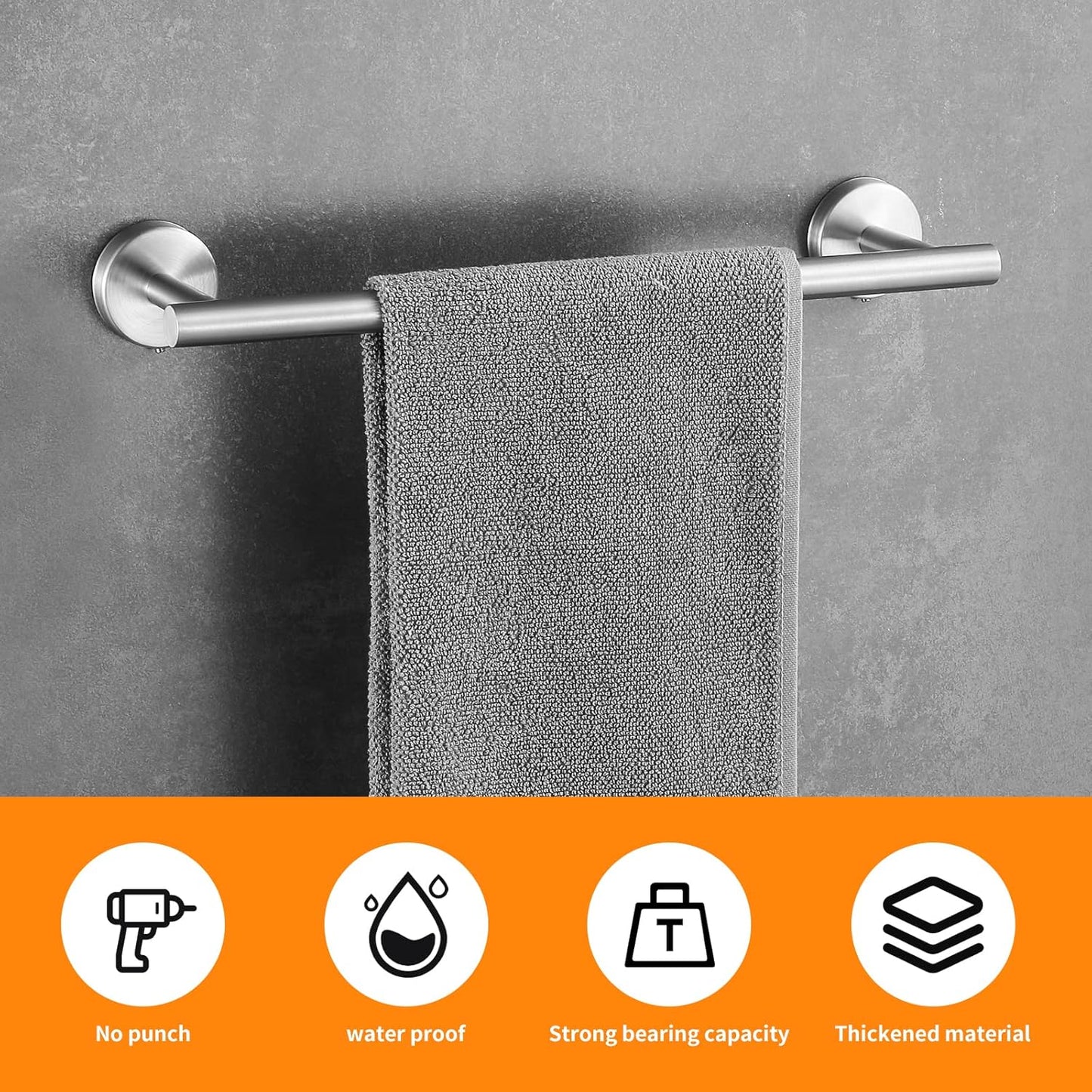 Bathroom Hardware Set Brushed Nickel, 24 Inch Towel Bar Set 10 Pieces Bathroom Accessories Set Includes Includes 2 Packs 24 Inch Towel Bar, Towel Ring, Toilet Holder and 4 Packs Towel Hooks
