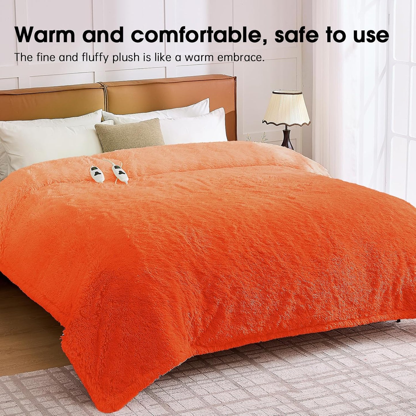 Heated Electric Blanket Queen–Faux Fur with Soft Thick SherpaWarm Winter Birthday Gifts for Women Grandma,Dual Control,10 Heat Settings,5 Time Settings, 84x90, Cocoa Brown