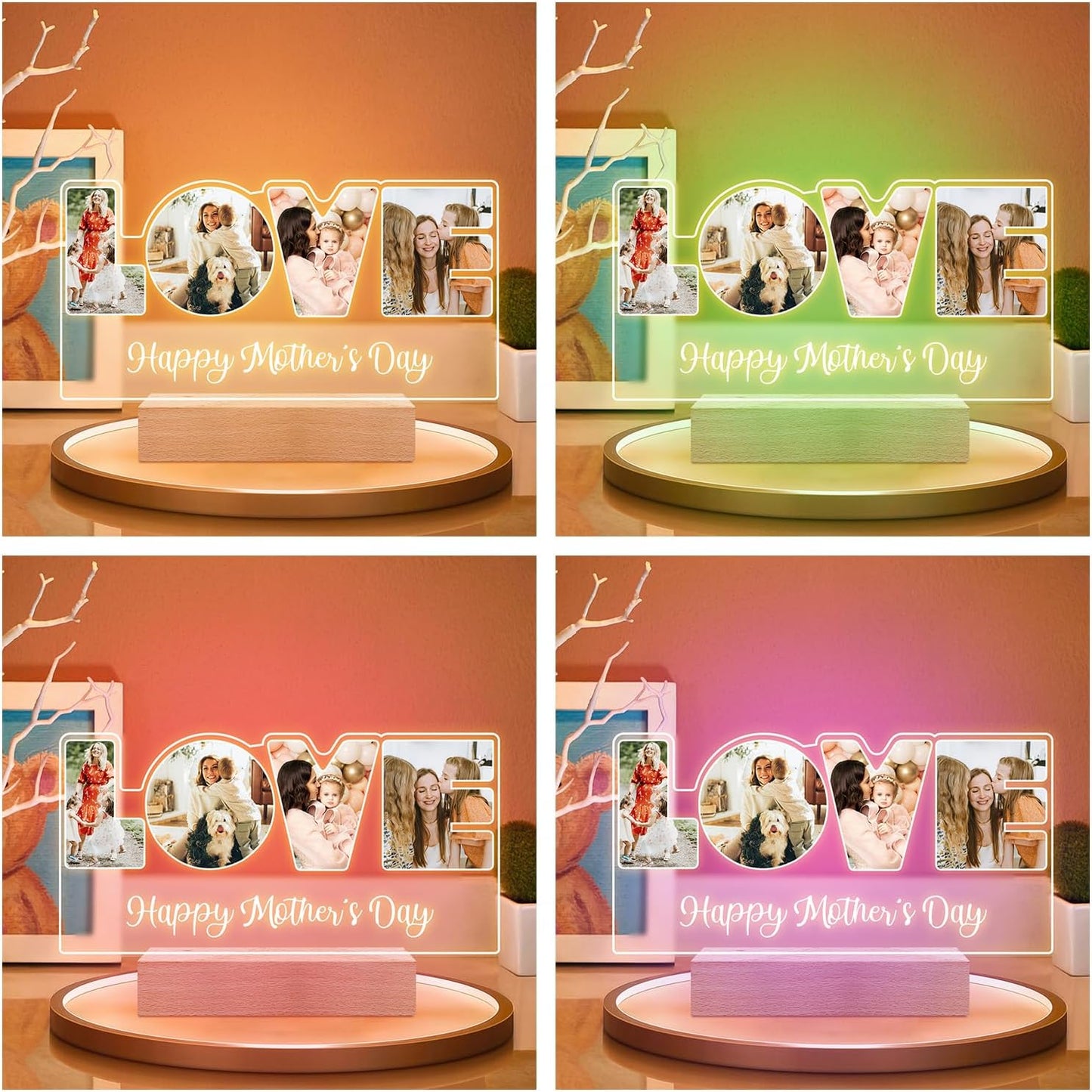 Custom Picture Frame with Photo, Custom Photo Frame with Night Light, Customized Picture Frames, Personalized Valentines Day Gifts for Mom Baby Kid Family