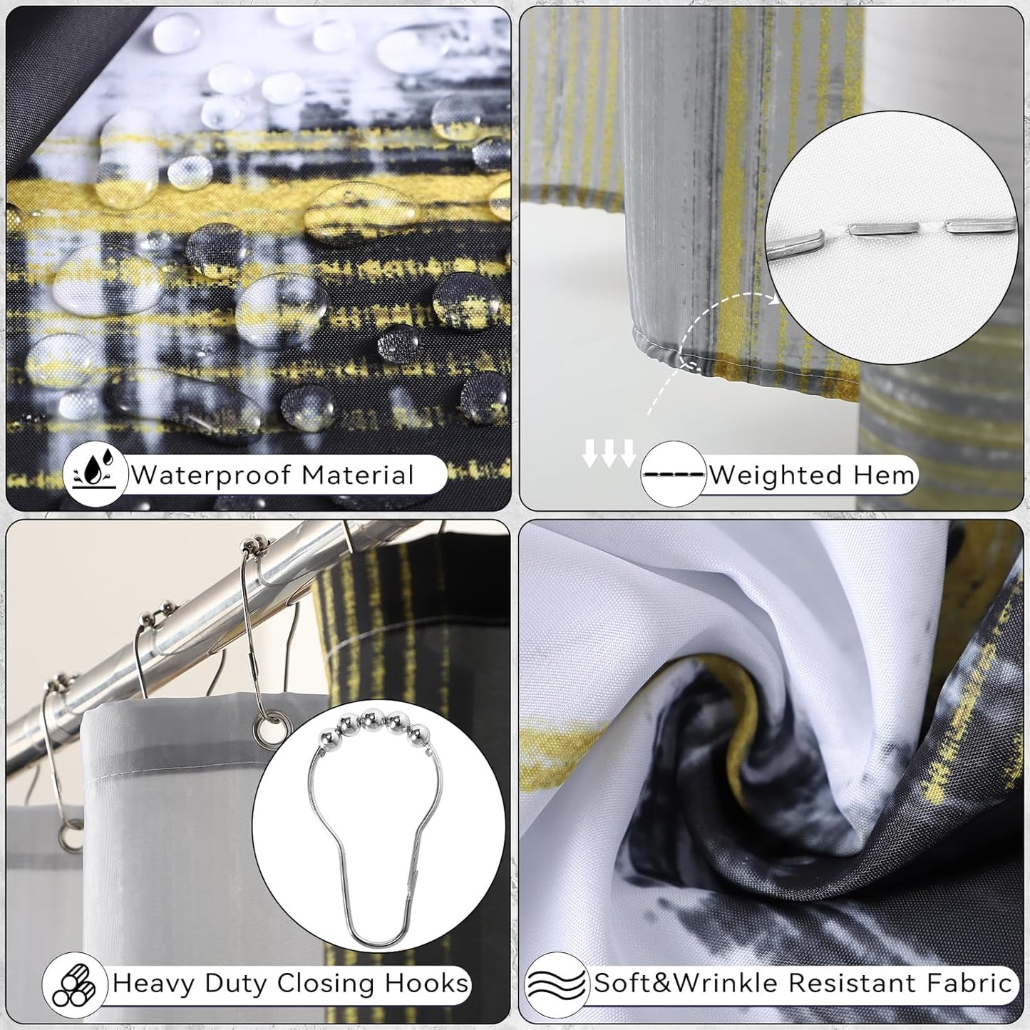 Bathroom Set - Black Bathroom Accessories Set, Bathroom Sets with Shower Curtain and Rugs, Black Shower Curtain Set with Bathroom Trash Can, Soap Dispenser, Soap Dish for Home Decor