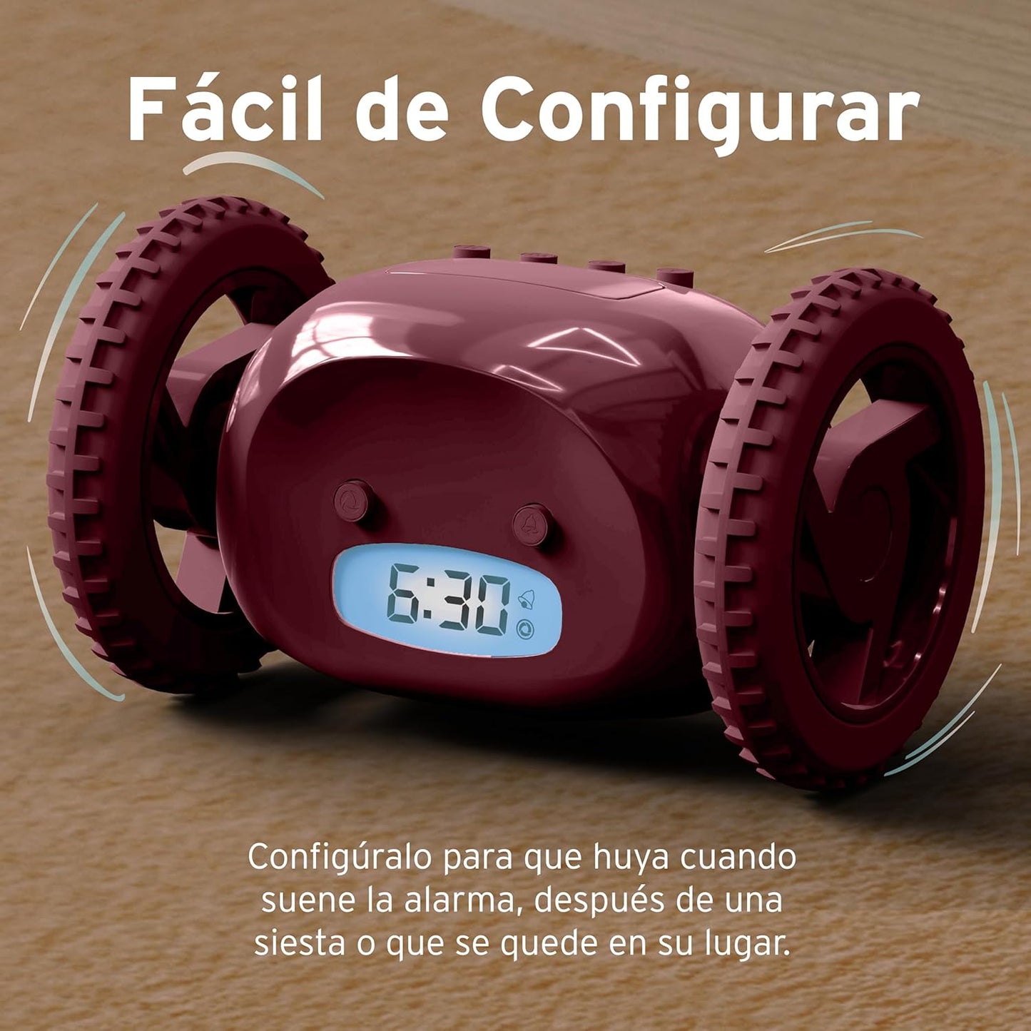 CLOCKY Extra Loud Alarm Clock for Heavy Sleepers on Wheels Rolls Runs Away Vibrating, Easy to Set Super Smart Snooze Digital Bed Shaker Alarm Clock Funny Gift for Adults Kids Teens Bedrooms (Wine)