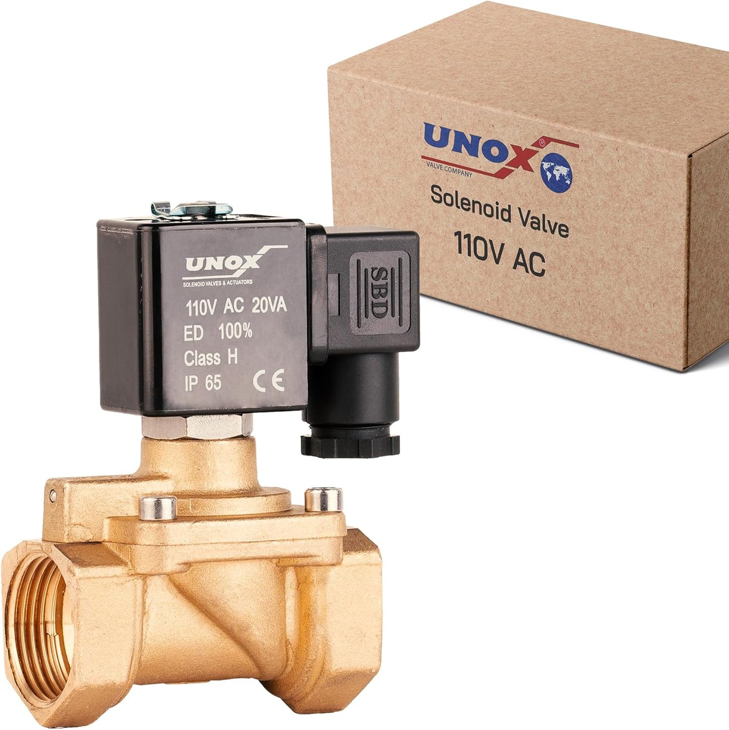 UNOX 3/4" NPT Solenoid Valve 110V AC, Brass Control Valve Normally Closed - 7-232 PSI Multi-Purpose Reliable Control Valve for Water and Air - Solenoid Valves