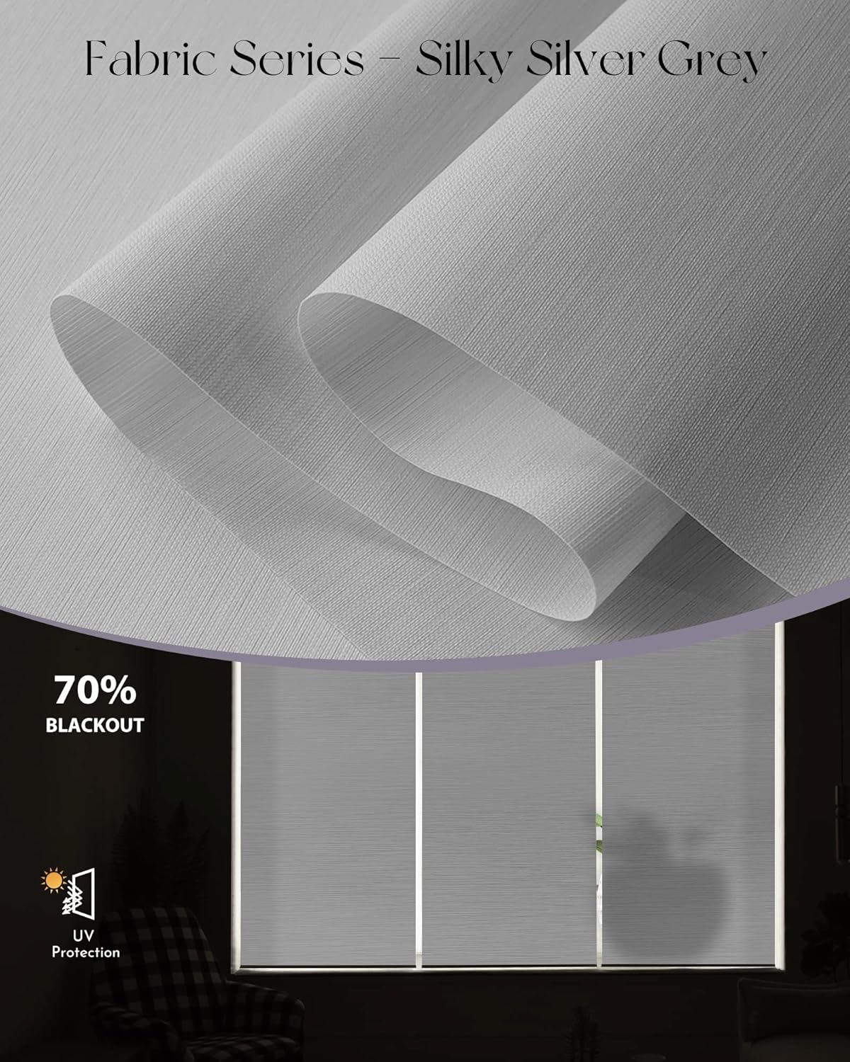 Graywind Motorized Silky Light Filtering Shades Compatible with Alexa Google Half Shading Rechargeable Remote Control Smart Blinds Electric Window Shade, Custom Size (Silky Silver Grey)