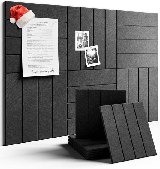 Felt Bulletin Board Tiles Large 36" x 24"Cork Board Alternative-6 Pack with 40 Adhesive Tabs, Thick Slat Wall Panels for Office Decor, Push Pin Board Wall Organizer Alternative-Charcoal Gray