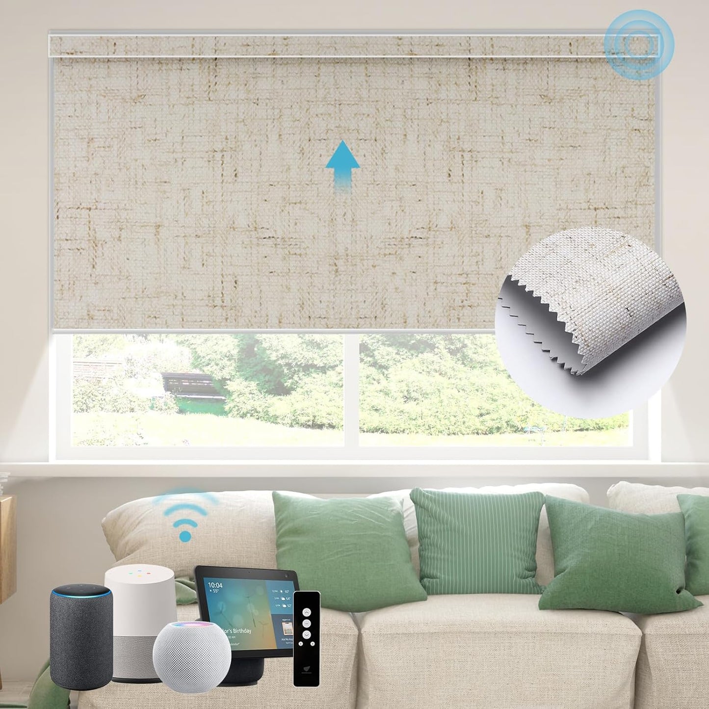 SmartWings Motorized Blinds Shades for Windows Remote Control Smart Blind Shade Work with Homekit Z-Wave Alexa Automatic Roller Shade Blackout Electric Blind Custom up 110" W X 130" H (Linen Stone)