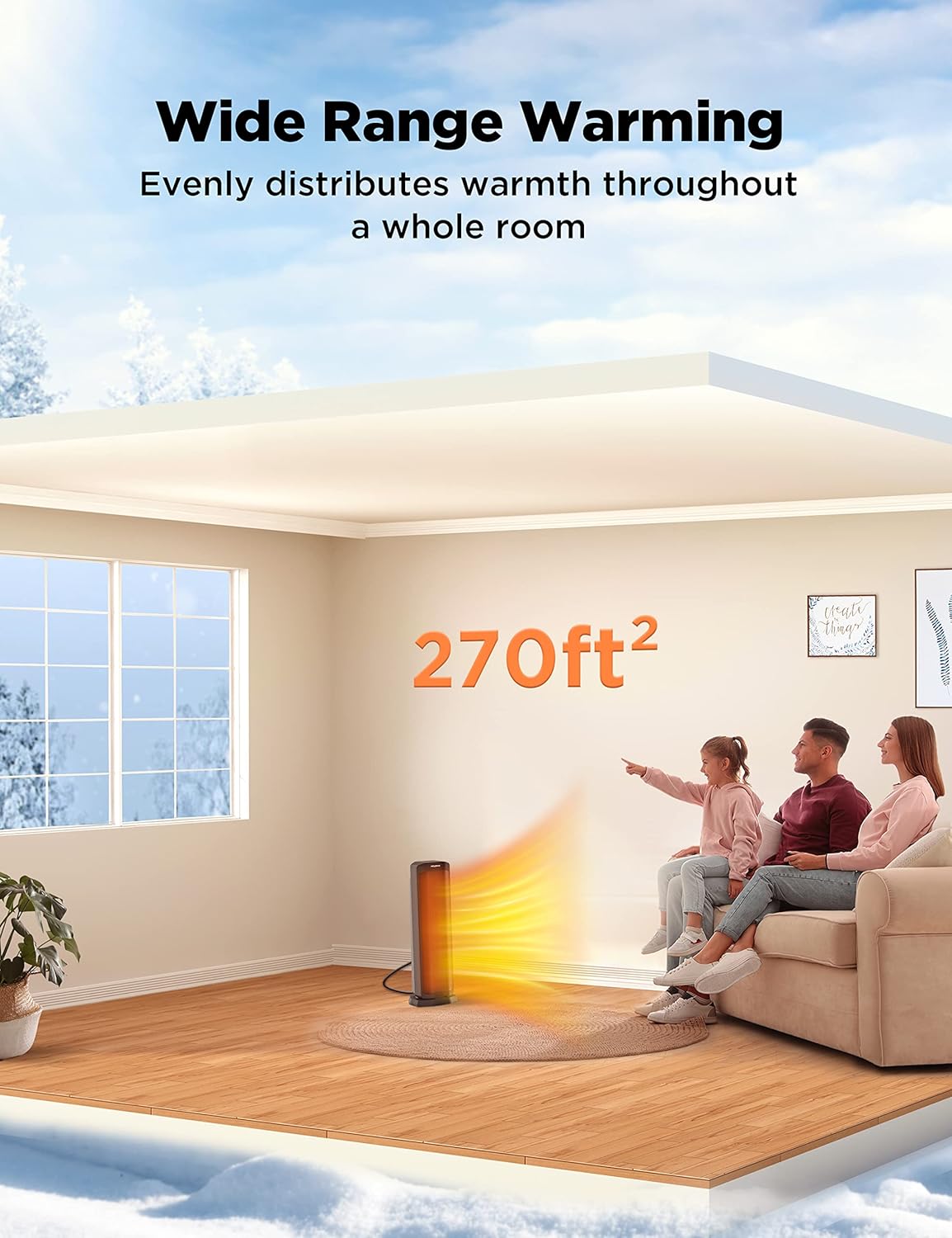Pelonis 1500W Tower Space Heater for Indoor use in with Oscillation, Remote Control, Programmable Thermostat, Timer, Touch Screen, Tip-over Switch and Overheat Safety Protection, Black PTH21ERLBB