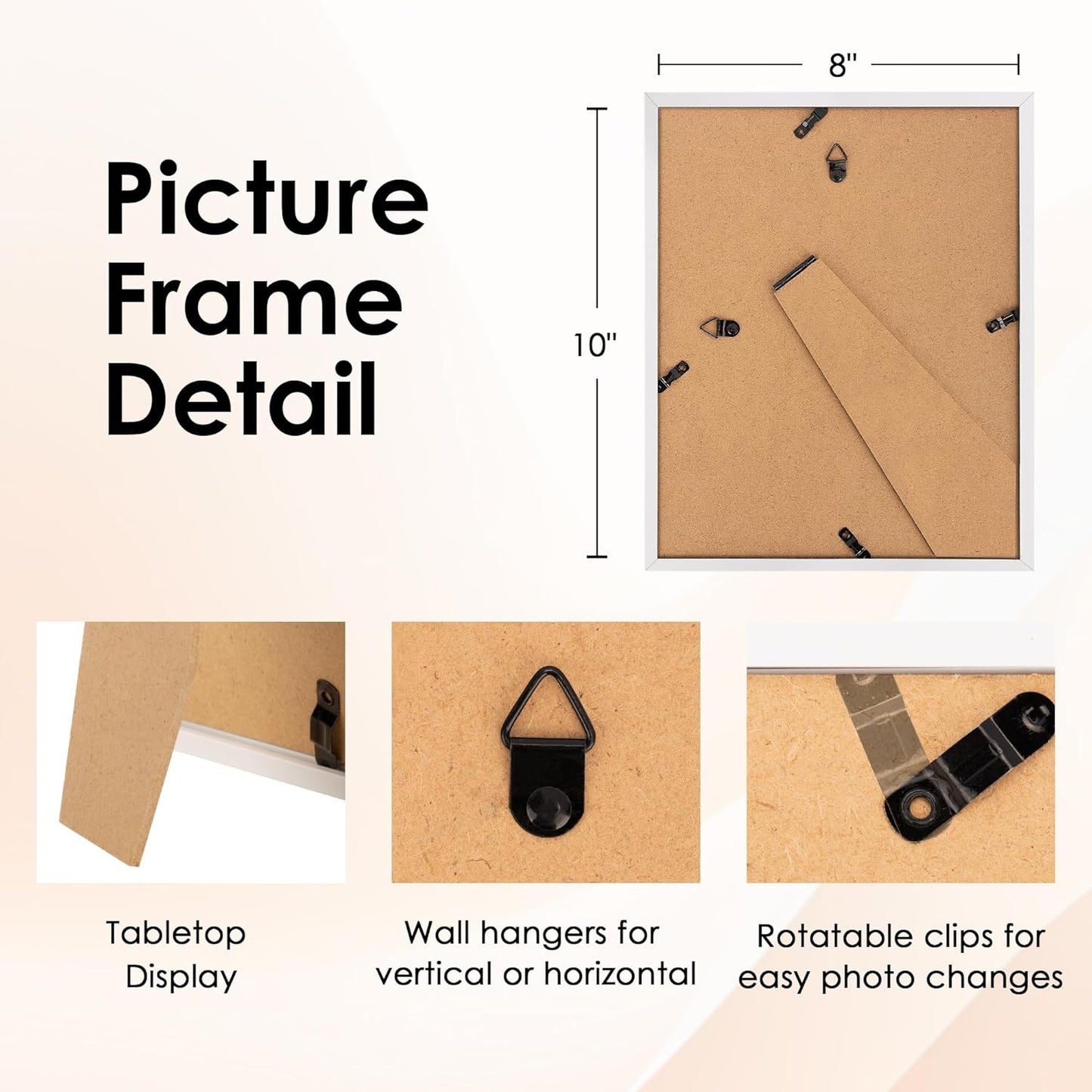 FIXSMITH 8x10 Picture Frame Set of 10, White Photo Frames Bulk with HD Plexiglass, Display Pictures 5x7 with Mat or 8x10 Without Mat, Multi Picture Frames Collage for Tabletop or Wall Display