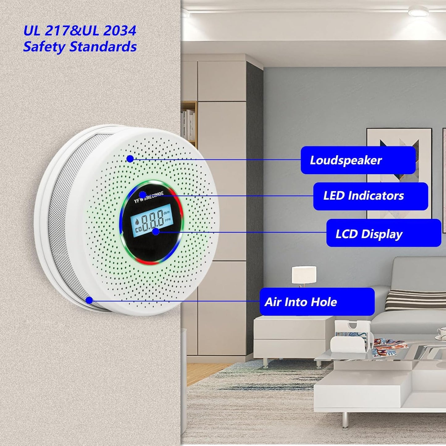 5 Pack Upgraded Combination Smoke and Carbon Monoxide Alarm Detector, Dual Sensor Smoke Alarm&Carbon Monoxide Detector (Includes Battery)