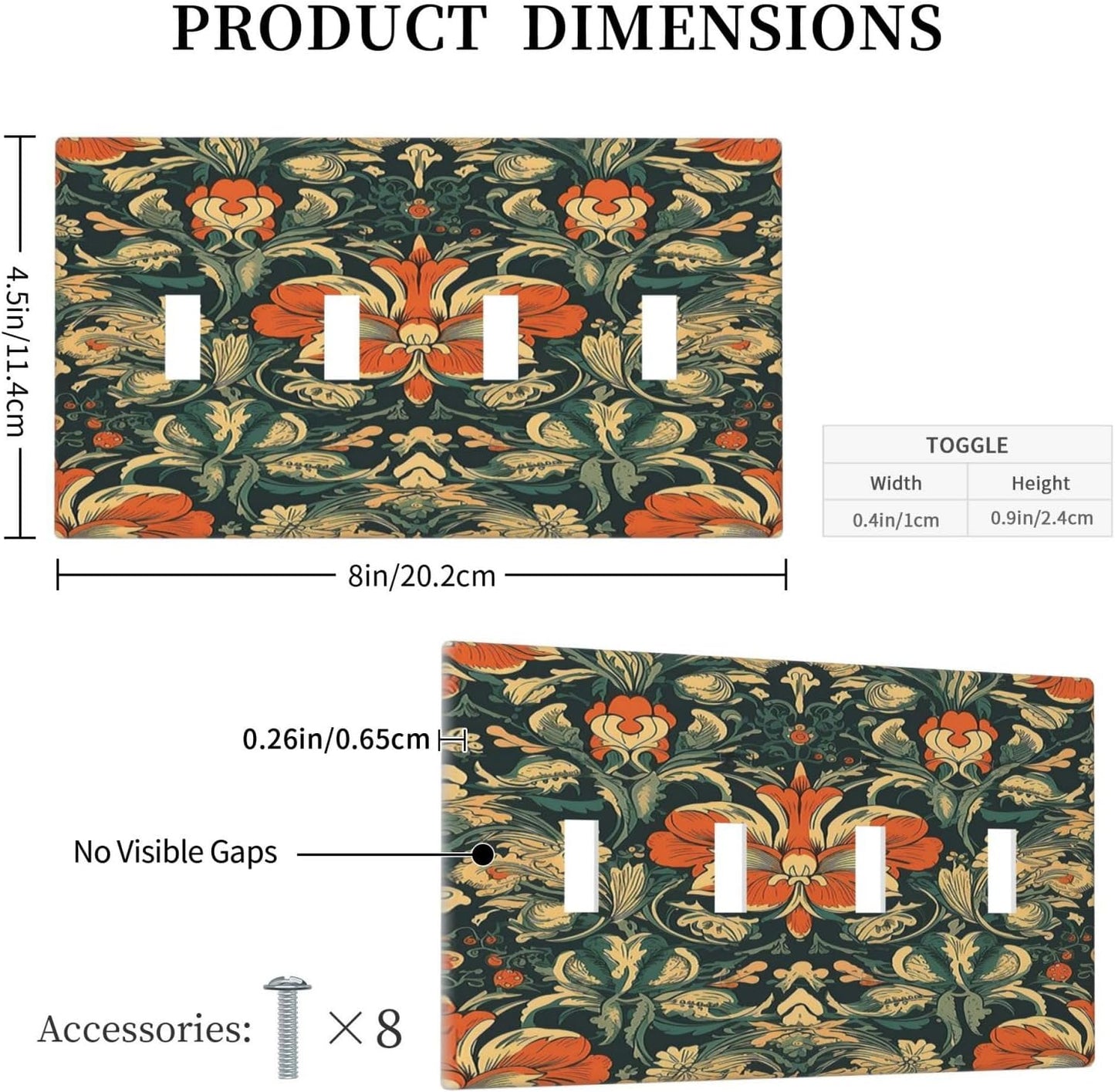 Light Switch Covers William Morris Abstract Floral Plant Pattern Orangeyellowgreen Quad Toggle Electrical Faceplate 4 Gang Wall Plate Decorative Switch Plates for Bedroom living Room Decor