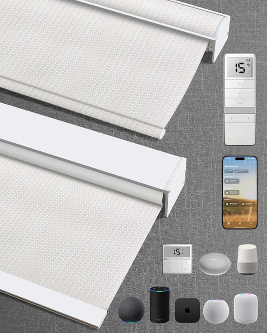 Kincmo Motorized Blinds with Remote,100% Blackout Motorized Roller Shades Work with Apple Homekit,Alexa,Google, Custom Electric Blinds with App,Voice Control (Groove White)