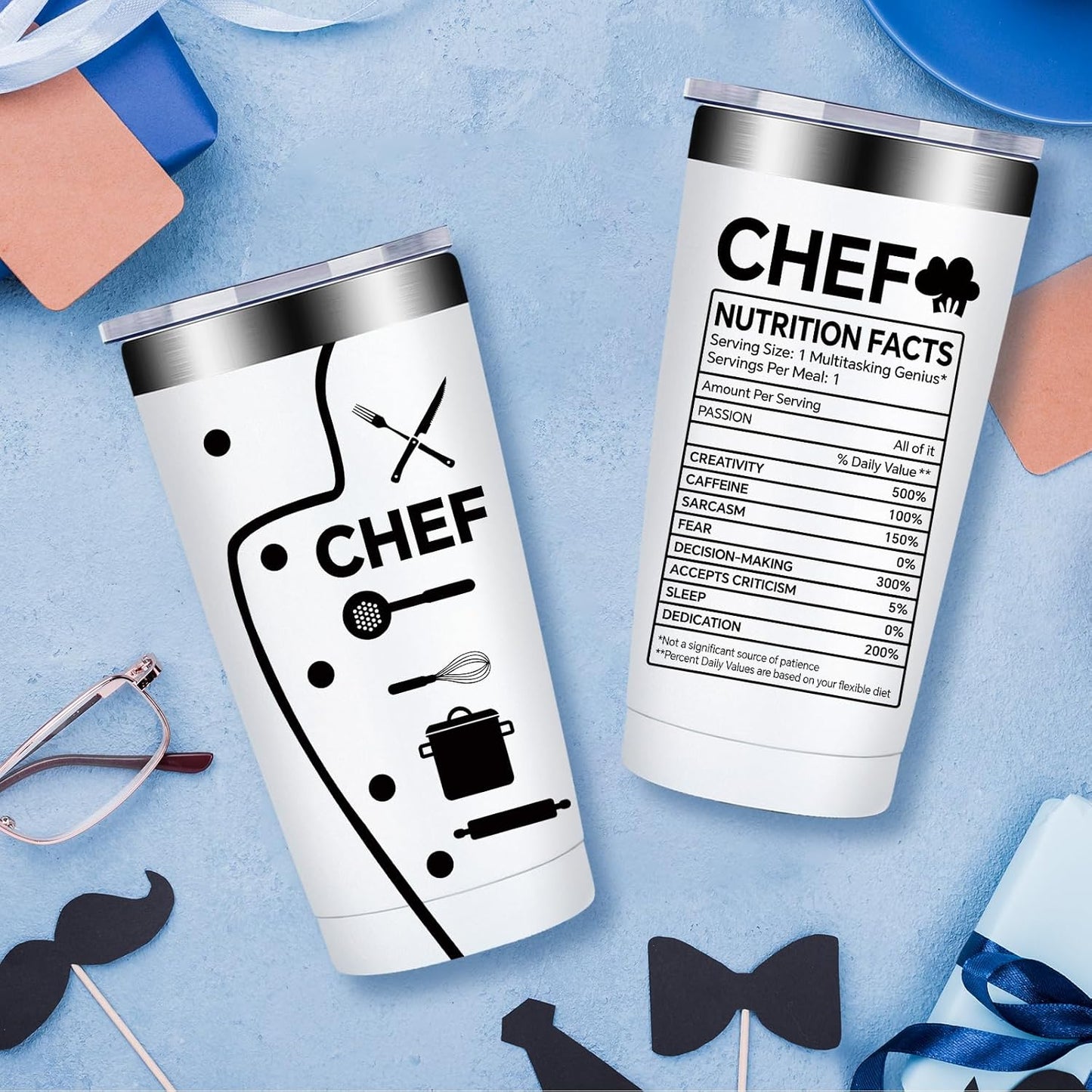 Fufandi Chef Gifts for Men Women - Ideal Gift for Chefs - Gifts for Cooking Lovers, Home Cooks, Bakers, Culinary Students - Tumbler Cup 20oz