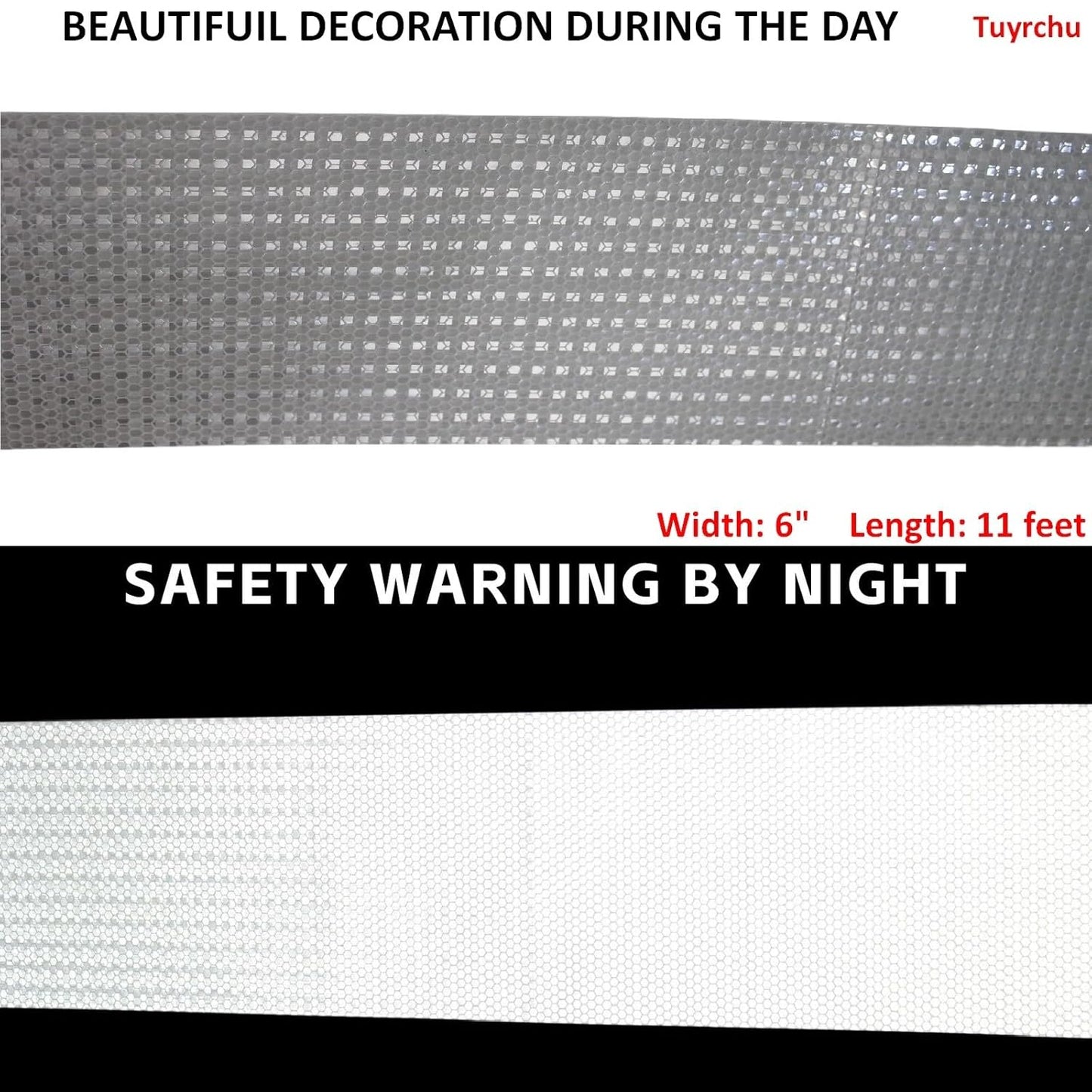 White Reflective Tape Outdoor Waterproof 6 inch, High Visibility Warning Industrial Marking Tape,Safety Stickers (11 feet)