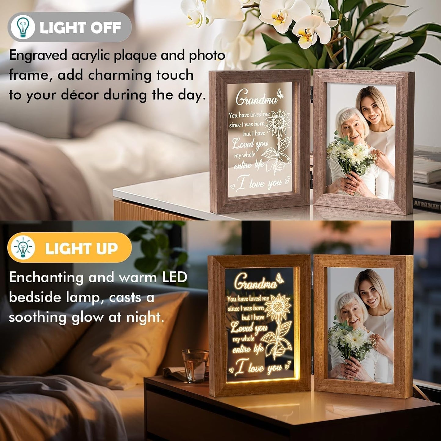 Grandma Gifts Christmas Gifts for Grandma from Granddaughter Grandson Grandkids, Grandmother Picture Frame 5x7 with Night Light Personalized Gift for Nana Grandmother Gigi Granny Mimi Tabletop Display