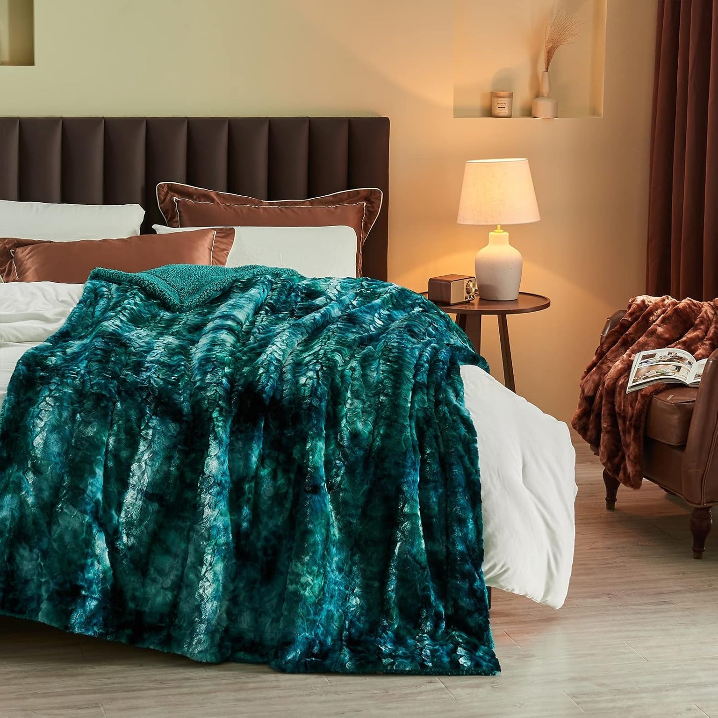 NEWCOSPLAY Super Soft Faux Fur Throw Blanket for Couch Tie-dye Dark Teal Sherpa Fuzzy Plush Warm Blanket for Sofa Bed (Tie-dye Dark Teal, Throw(40"x50"))