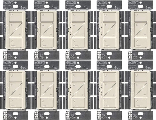 Lutron Caseta Original Smart Dimmer Switch (Lutron Smart Hub Required), for LED Lights, 150 Watt, Single-Pole/3-Way, No Neutral Required, PD-6WCL-LA, Light Almond, 10 Pack