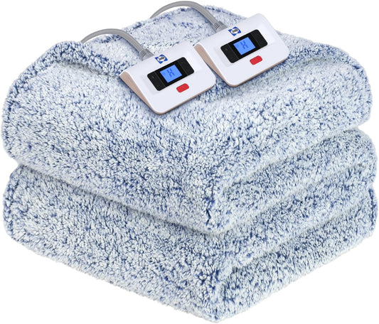 Sealy Electric Blanket Queen Size, Dual Control Soft Sherpa Heated Blanket with 10 Heating Levels & 1 to 12 Hours Auto-Off Settings Over-Heated Protection 84"x90" Machine Washable, Blue