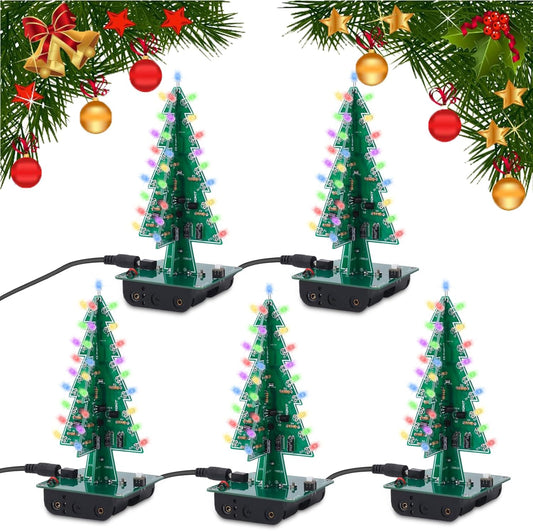 5 PCS Christmas Tree Soldering Project, Icstation 3D Xmas Tree Soldering Kit with LED Flashing Lights Soldering Practice 7 Colors DIY Christmas Tree Assemble Kit for Learning Teaching STEM Educational