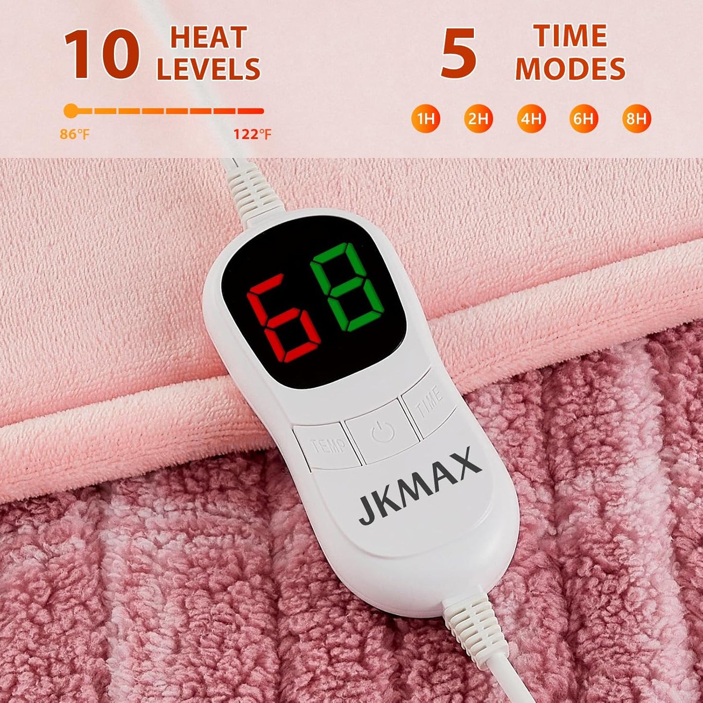 Heated Electric Blanket Twin Size - 62"x84" Flannel Heating Blanket with 10 Heating Levels & 5 Time Settings Over-Heat Protection, Winter Warmer for Adults with ETL Certification（Pink）