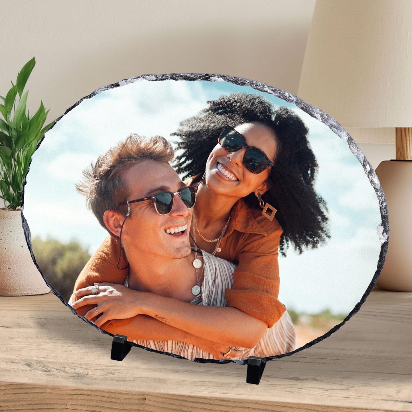 ArtPix 3D Christmas Personalized Slate Plate, Customized Xmas Photo Print Stone, Custom Picture Gift for Wife, Women, Family, Her, Him, Rock Slate Plaque Frame (Medium - Oval)