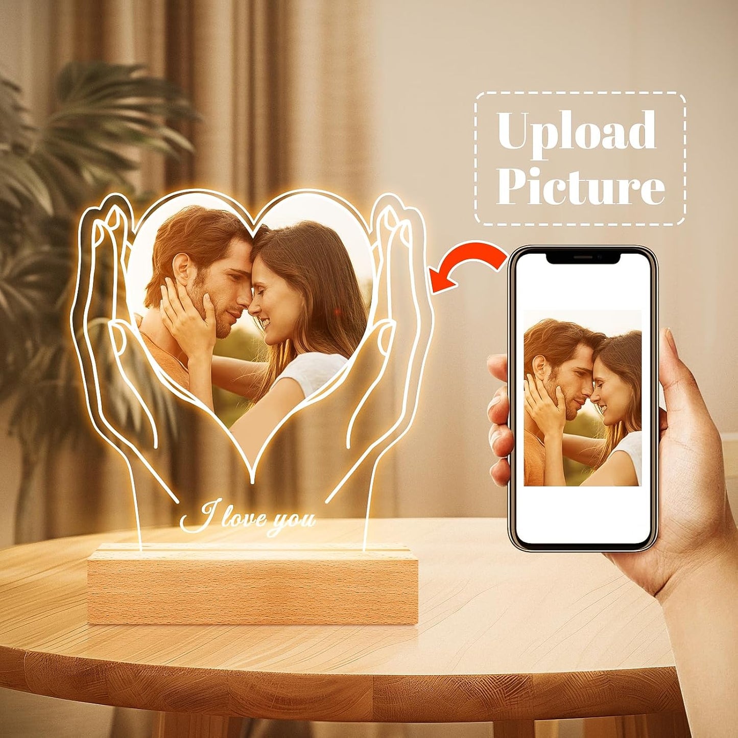 Personalized Picture Frame with Photo, Customized Photo Frame with Night Light, Custom Picture Frames, Personalized Anniversary Valentines Day Gifts for Women Men Her Him Girlfriend Boyfriend Couple
