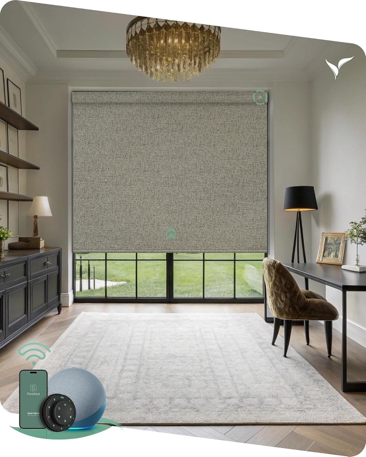 Yoolax Motorized Blinds with Remote, Smart Blinds for Windows Blackout Automatic Shades Compatible with Alexa Remote Control Roller Window Shades with Valance, Custom Size (V-Caramel Gold)