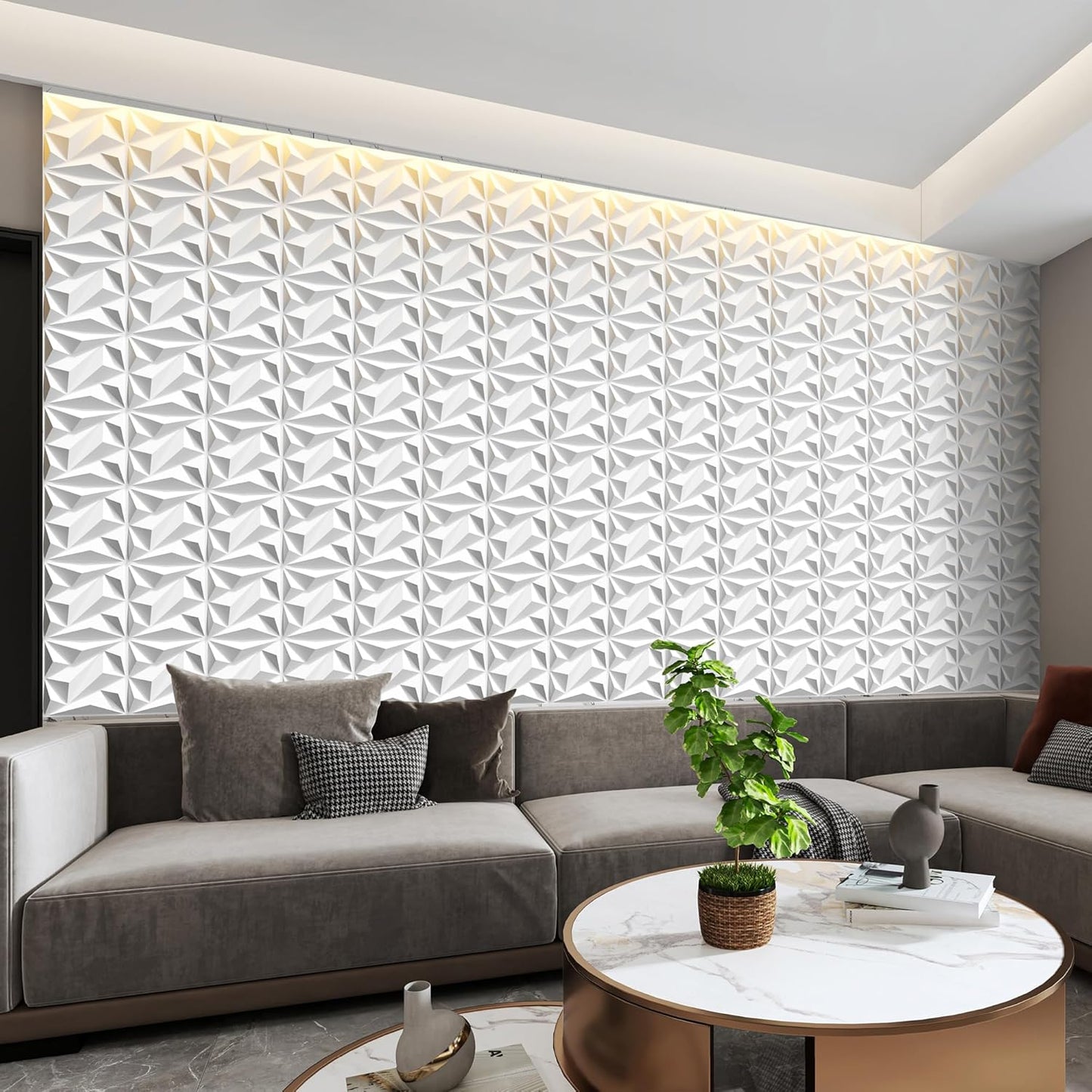 INMOZATA 3D Wall Panels for Interior Wall Decor, 33 Pack 12 x 12 Inch Decorative Wall Panels Diamond 3D Textured Accent Panel for TV, Gaming Living Room, Bedroom Background(White)
