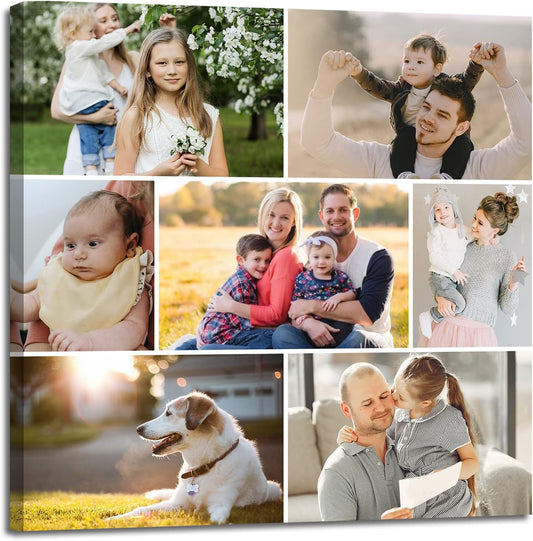 7 Picture Collage Canvas Prints Personalized Multi Photo Wall Art Custom Your Image to Canvas Customized Family Gifts Home Decor (Collage Photo-10, Framed)